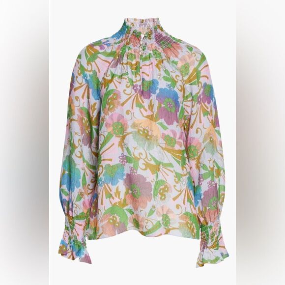 Tanya Taylor Alexis Top in Floral Print with Mock Neck, Size Medium - Picture 5 of 7